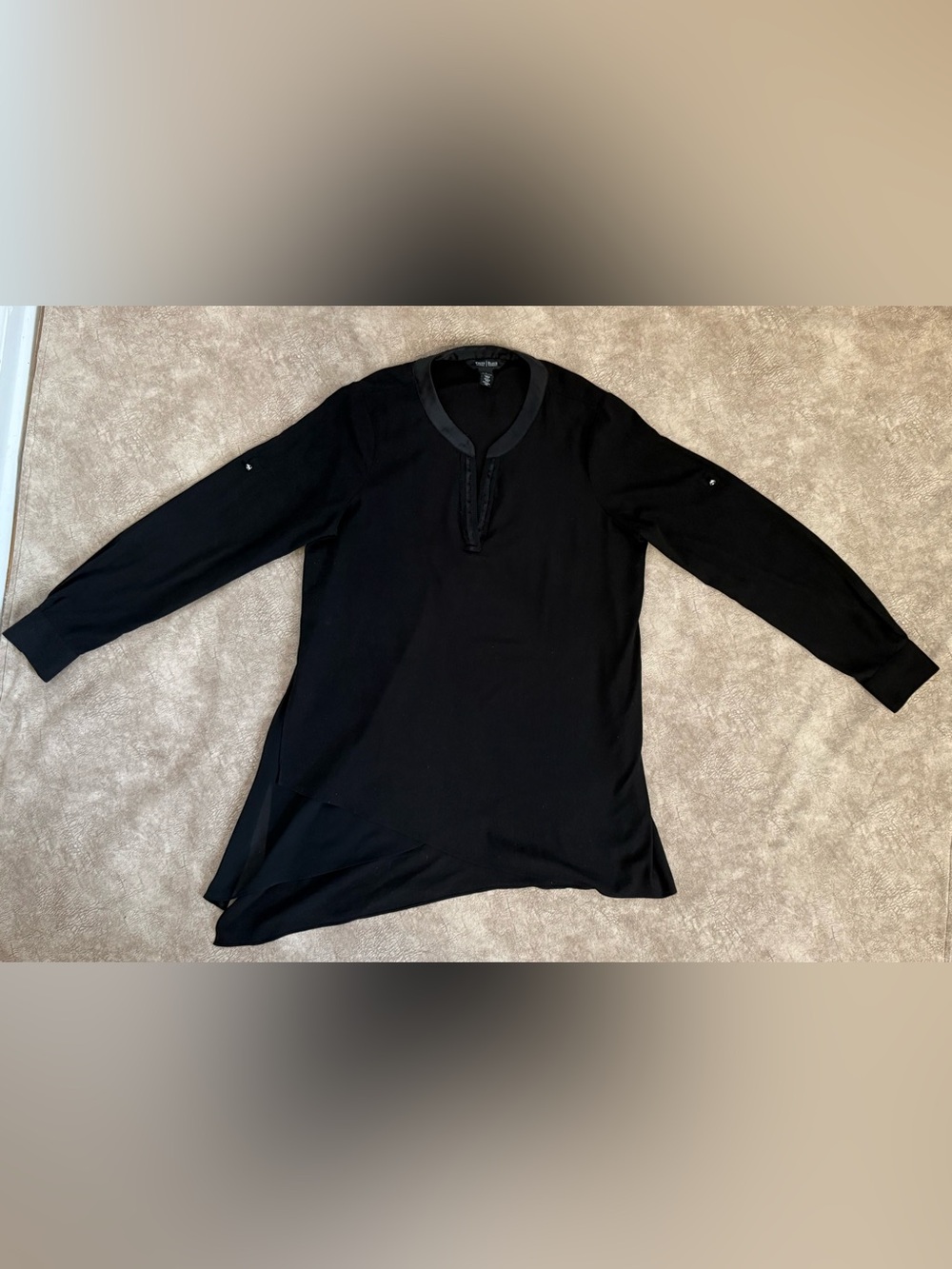 White House Black Market Black Asymmetrical Tunic Blouse Size 6 - Picture 2 of 9